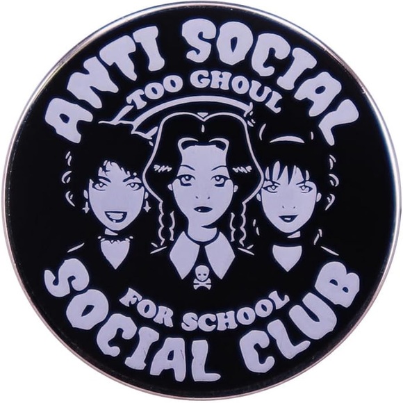 Jewelry - SOLD Anti Social Club Too Ghoul For School Wednesday Addams Weird Enamel Pin